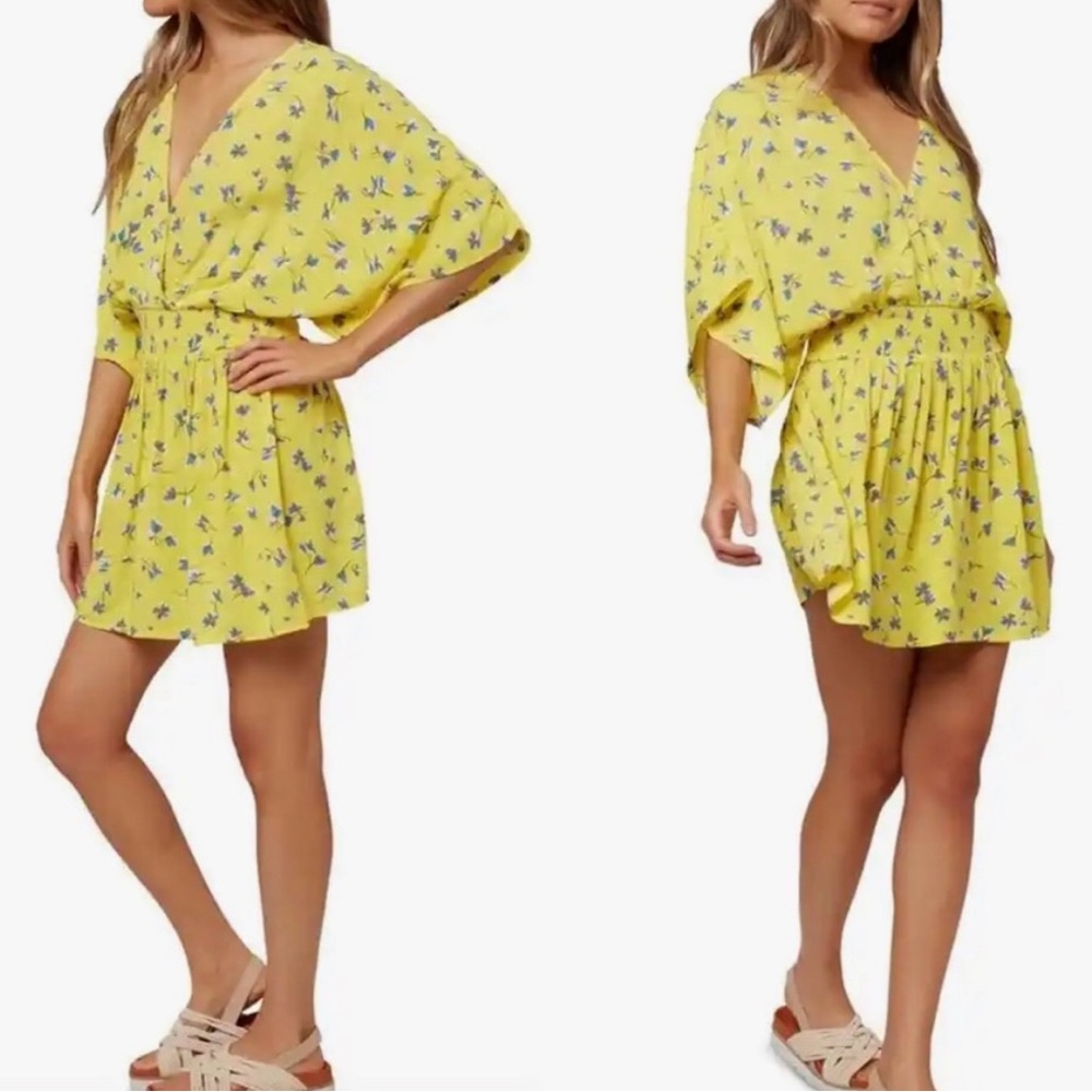 O’Neill Amaze Smocked yellow floral mini dress S NWT